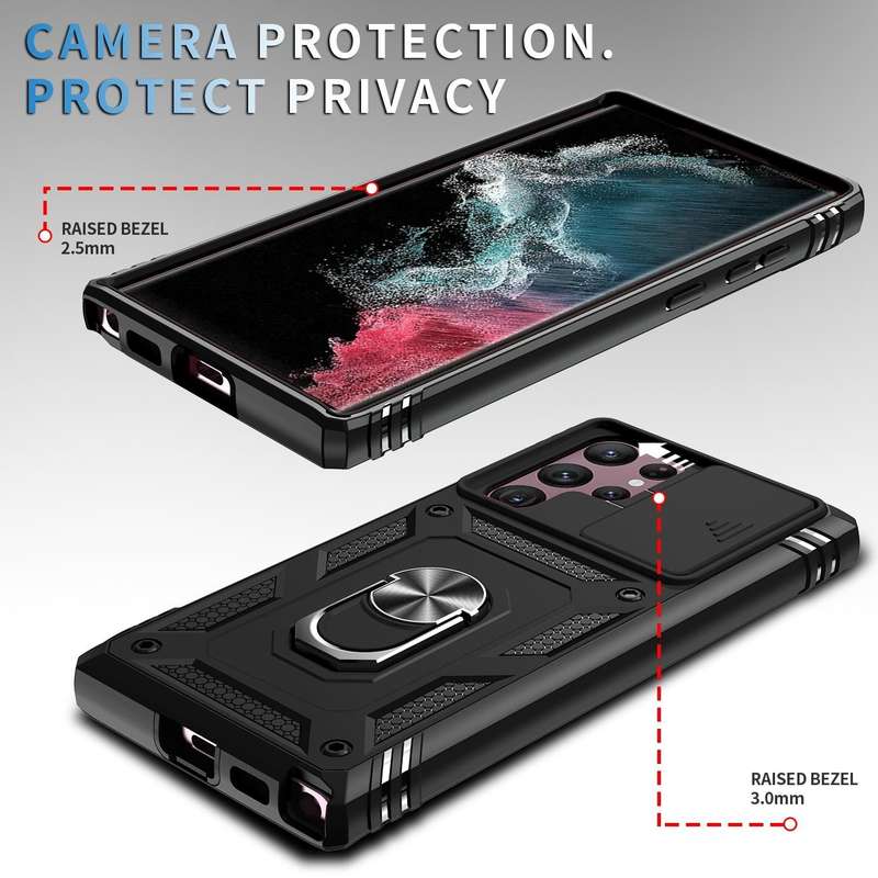 For Samsung Galaxy S22 Ultra 5G Sliding Camera Cover TPU + PC Phone Case(Black+Black)