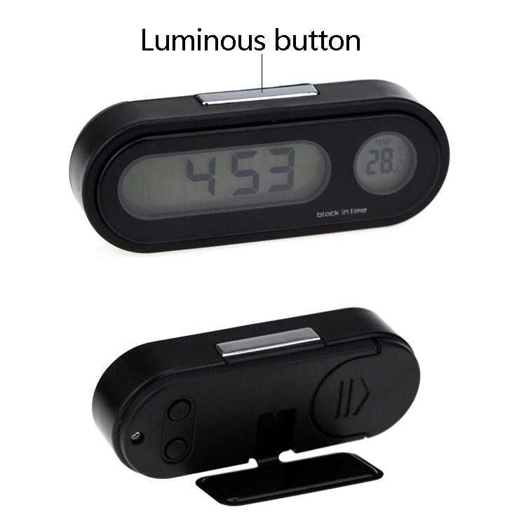 K02 Car Electronic Clock Temperature Meter Night Light LED Temperature Time Meter(Black Blue Light)