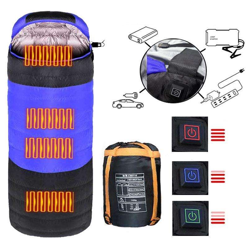 USB Electric Heating Down Cotton Sleeping Bag 3-speed Temperature Adjustment (180+30)x75cm(Orange)