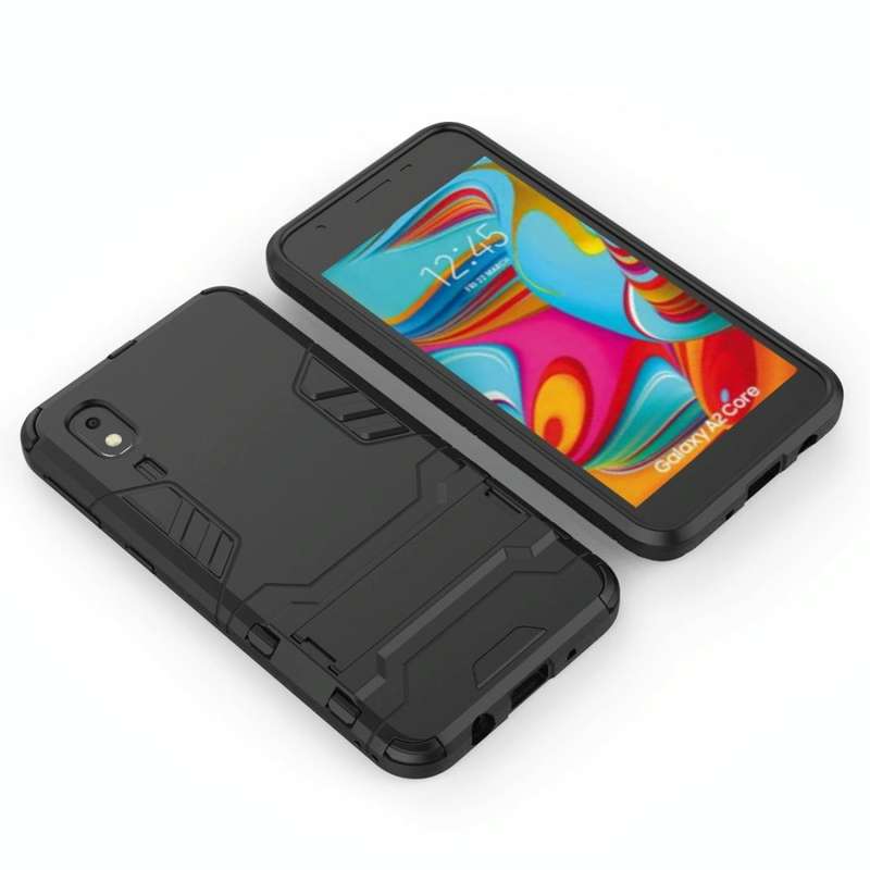 Shockproof PC + TPU Case for Galaxy A2 Core, with Holder(Black)