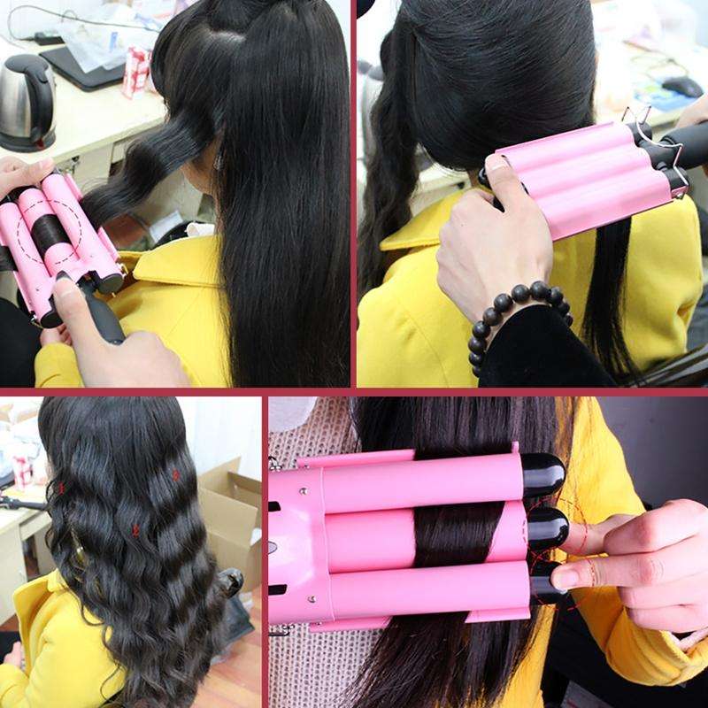 20-32m Automatic Ceramic Perm Splint Hair Curler 3 Barrels Big Wave Hair Curling Iron Tools, Size...