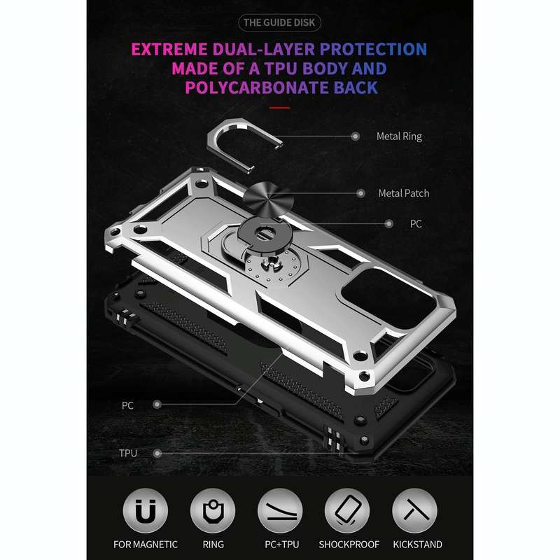 For OPPO A74 4G / F19 Shockproof TPU + PC Protective Case with 360 Degree Rotating Holder(Silver)