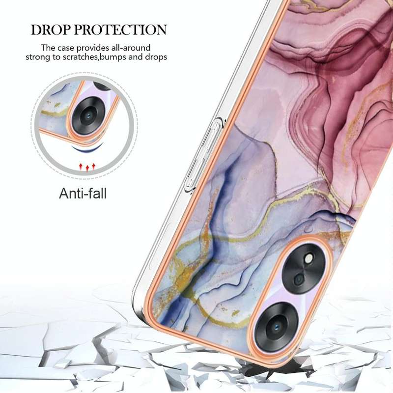 For OPPO A78/A58 Electroplating Marble Dual-side IMD Phone Case(Rose Red 014)