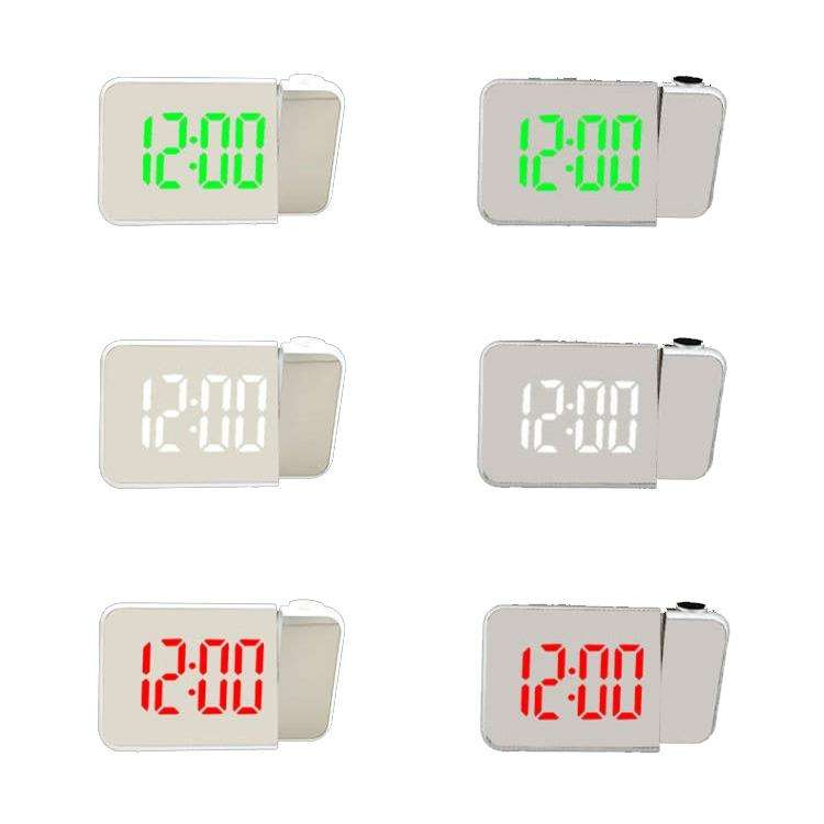 8590 LED Mirror Projection Automatic Semi-bright Electronic Clock(Black Shell+White Light)