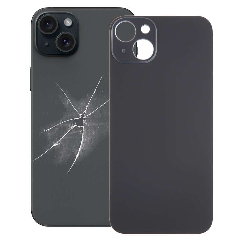 For iPhone 15 Plus Easy Replacement Big Camera Hole Glass Back Battery Cover(Black)