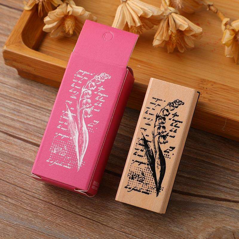4 PCS Wooden Flowers and Plants Girl Stamp Fresh Plant Handbook DIY Decorative Stamp(Suzuran)