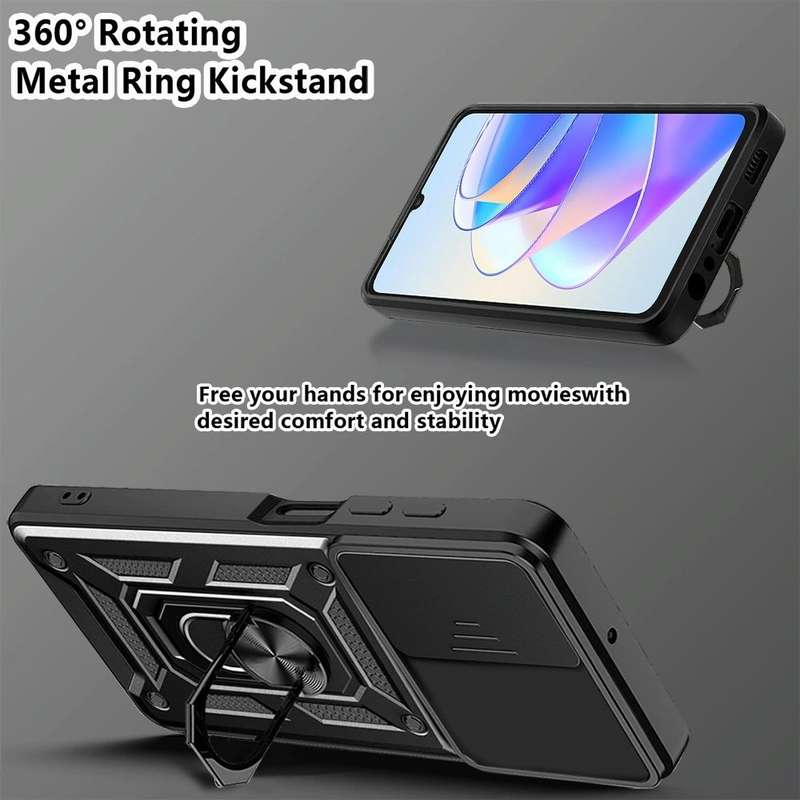 For Honor X7a 5G Sliding Camera Cover Design TPU+PC Phone Case(Black)