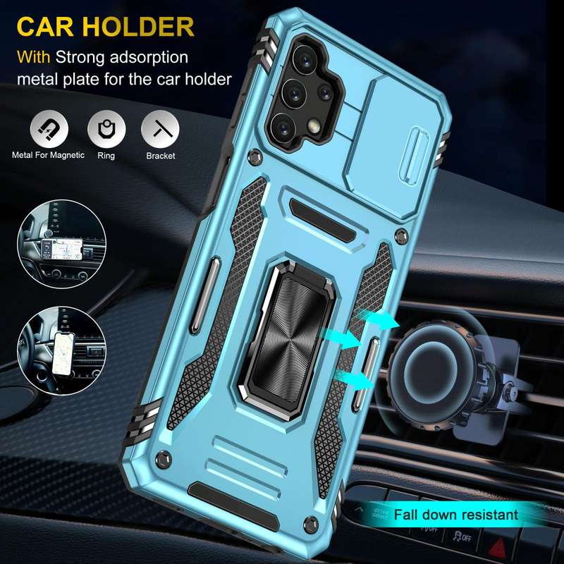 For Samsung Galaxy A32 5G Armor PC + TPU Camera Shield Phone Case(Light Blue)