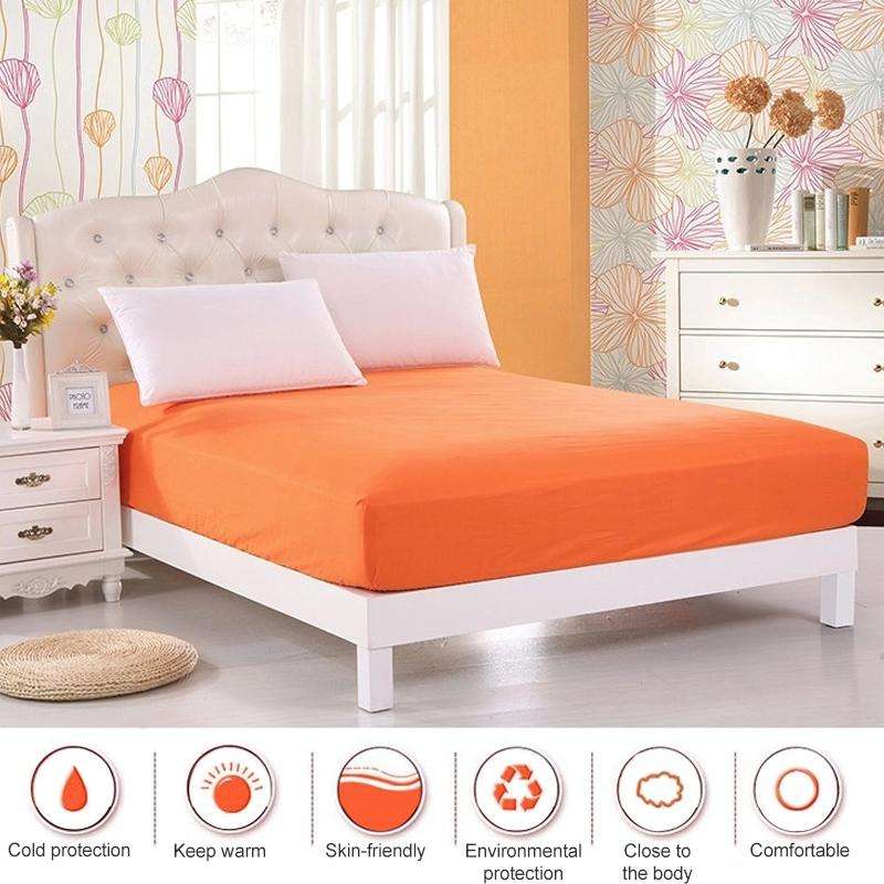 Plain Mattress Protector Bed Mat Mattress Cover Fitted Sheet, Size:120X200cm(Orange)
