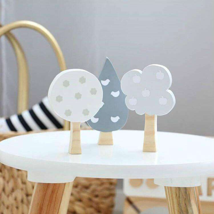 Wooden Tree Three-piece Set of Building Ornaments Photography Props Children Room Decoration(Set 2)