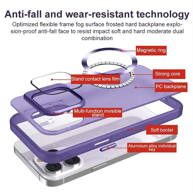 For iPhone XR Skin Feel CD Texture MagSafe Lens Holder Phone Case(Dark Purple)
