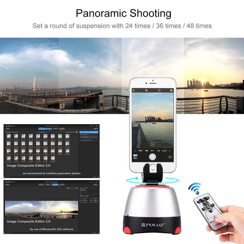 PULUZ Electronic 360 Degree Rotation Panoramic Head with Remote Controller for Smartphones, GoPro...