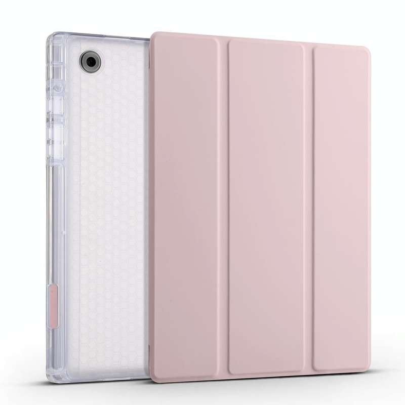 For Samsung Galaxy Tab A8 X200 Smart 3-folding Transparent Honeycomb TPU + Leather Tablet Case(Pink)