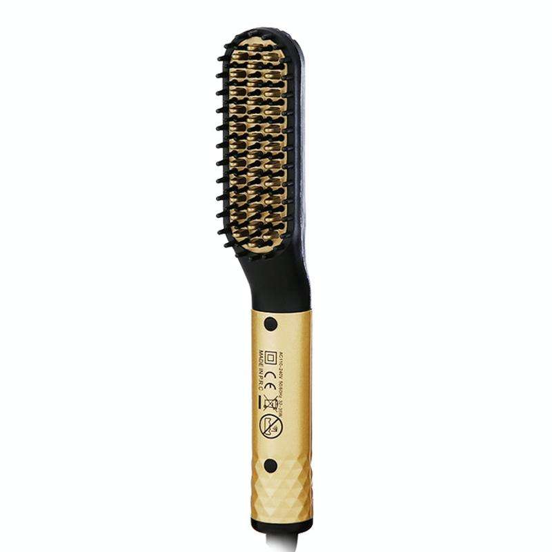 Mini Men Electrical Beard Styling Comb Beard Straightener, Plugs: US Plug (Gold)