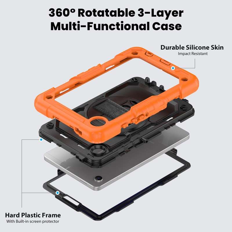 For Samsung Galaxy Tab A9 Silicone + PC Tablet Case with Shoulder Strap(Orange)