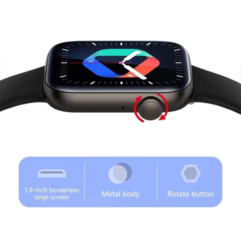 P45 1.8 inch Color Screen Smart Watch,Support Heart Rate Monitoring/Blood Pressure Monitoring(Black)