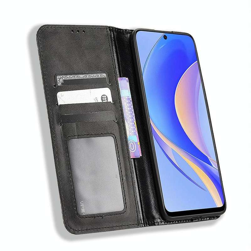 For Huawei nova Y90 Magnetic Buckle Retro Texture Leather Phone Case(Black)