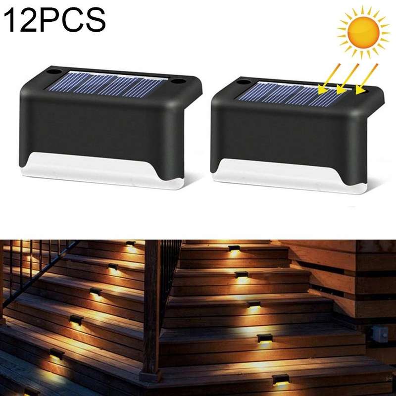 12 PCS Solar Powered LED Outdoor Stairway Light IP65 Waterproof Garden Lamp, Warm White Light(Black)