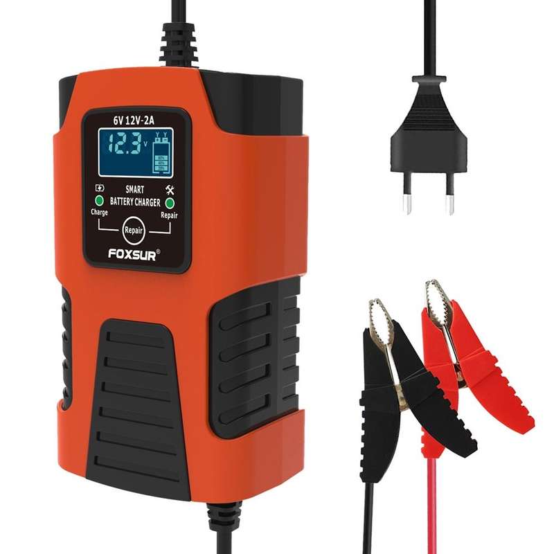 FOXSUR 2A / 6V / 12V Car / Motorcycle 3-stage Full Smart Battery Charger, Plug Type:JP Plug(Red)