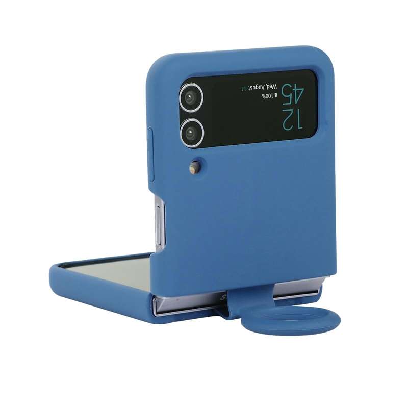 For Samsung Galaxy Flip 3 Silicone Integrated Ring Buckle Phone Case(Blue)