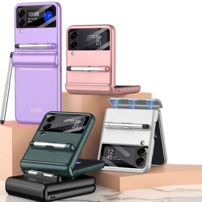 For Samsung Galaxy Z Flip4 GKK Magnetic Full Coverage Phone Flip Case with Pen(Purple)
