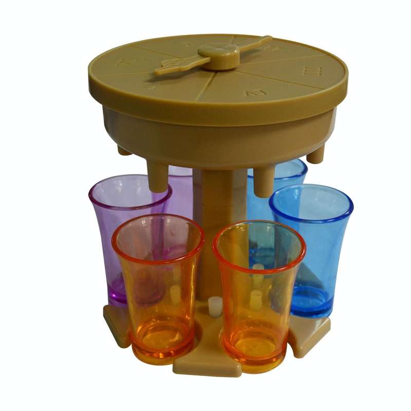 6 Cups Wine Dispenser Automatic Diversion Wine Pourer With Game Turntable, Style: Round Brown wit...