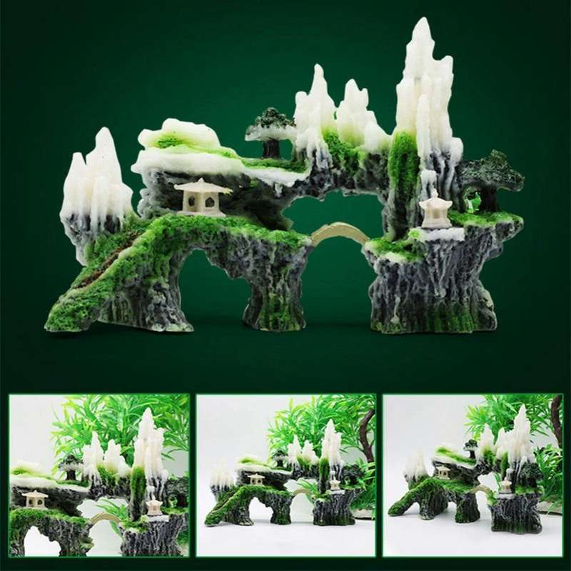 Stone Fish Tank Landscape Simulation Resin Aquarium Decorative Ornament, Style: Xianju Mountain