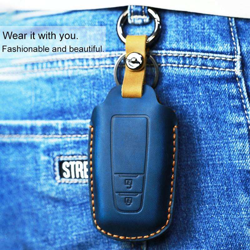 For Toyota Car Cowhide Leather Key Protective Cover Key Case, Three Keys Version (Brown)