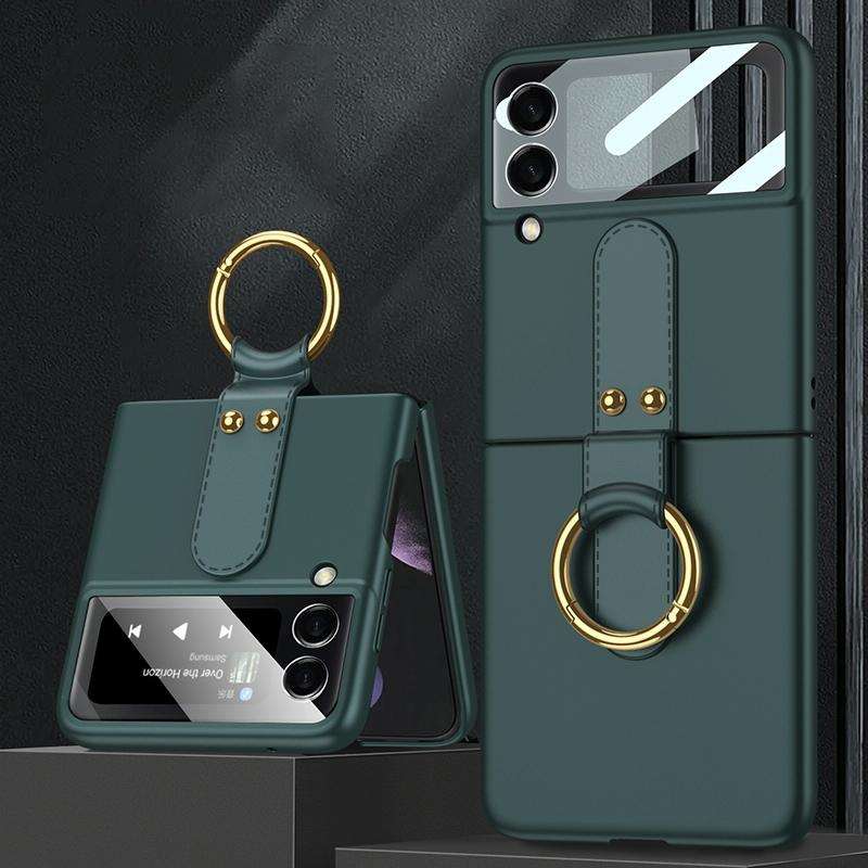 For Samsung Galaxy Z Flip4 GKK Ultra-thin PC Full Coverage Phone Flip Case with Ring Holder(Dark ...