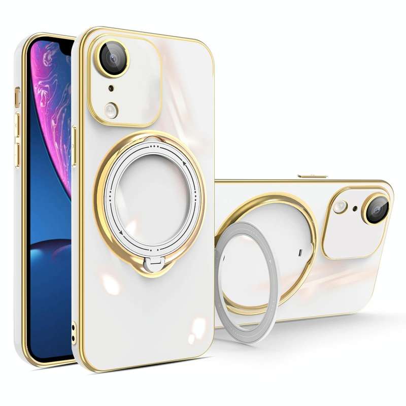 For iPhone XR Multifunction Electroplating MagSafe Holder Phone Case(White)