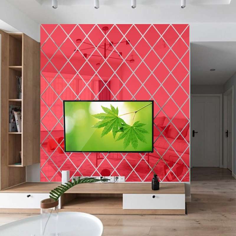 Rhombus Stitching Background Acrylic Mirror Decorative Stickers, Specification: Red Small