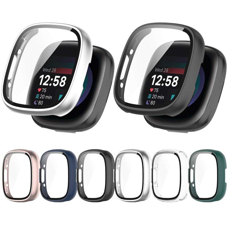For Fitbit Versa 4 PC+ Toughened Film Integrated Protective Case(Black)