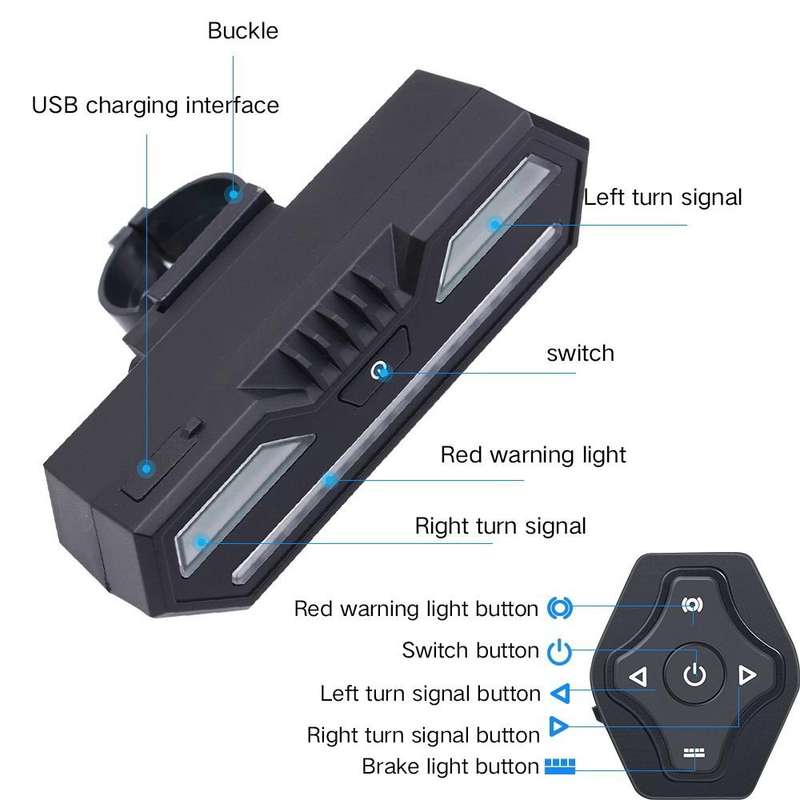 IPX4 85LM Waterproof USB Bicycle Turn Signal Light Rear Light Taillight with Remote Control