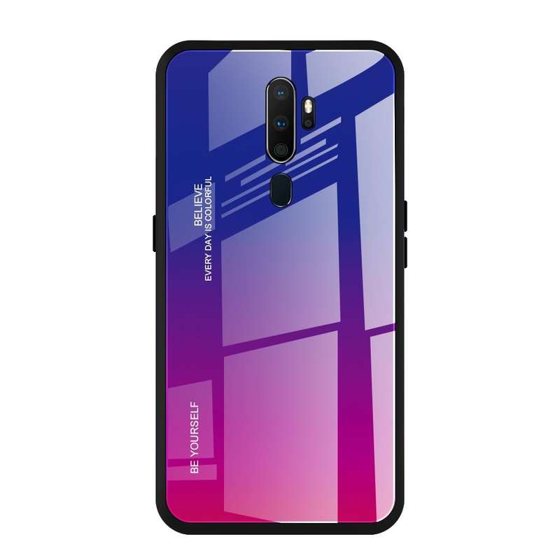 For OPPO A9 (2020) Gradient Color Glass Case(Red Blue)