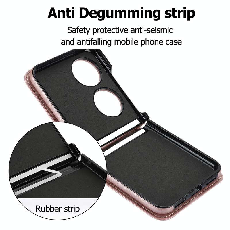 For Huawei P50 Pocket Rhombic Texture Card Bag Phone Case with Dual Lanyard(Rose Gold)
