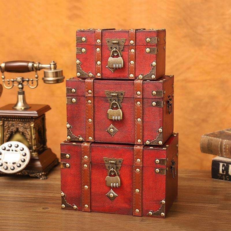 Antique Square Jewelry Storage Box Film And Television Props Wooden BoxSpecification 3 PCS / Set ...