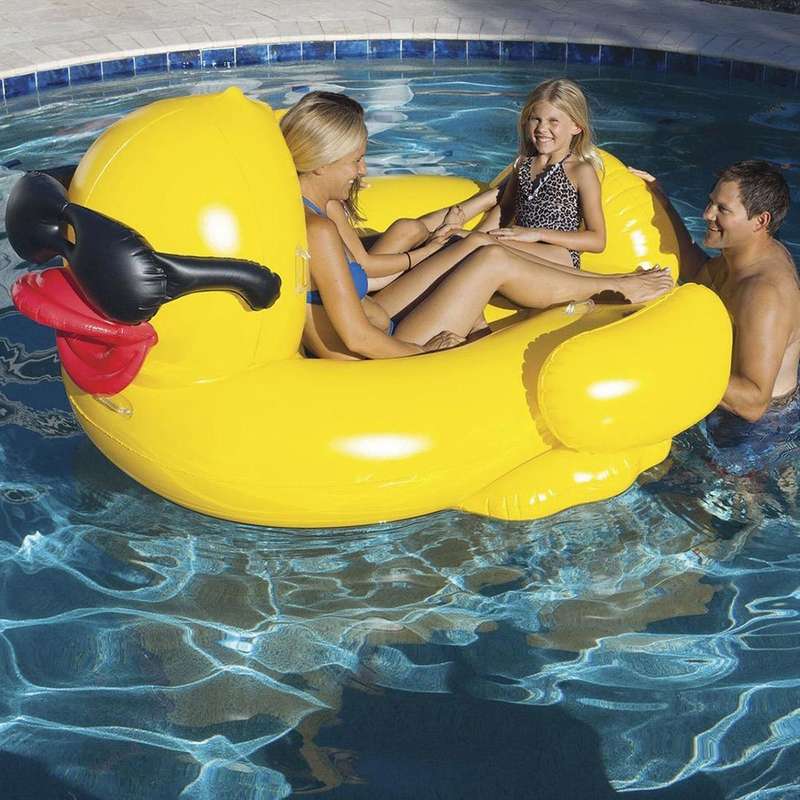 Inflatable Sunglasses Wearing Derby Duck Shaped Floating Mat Swimming Ring, Inflated Size: 180 x ...