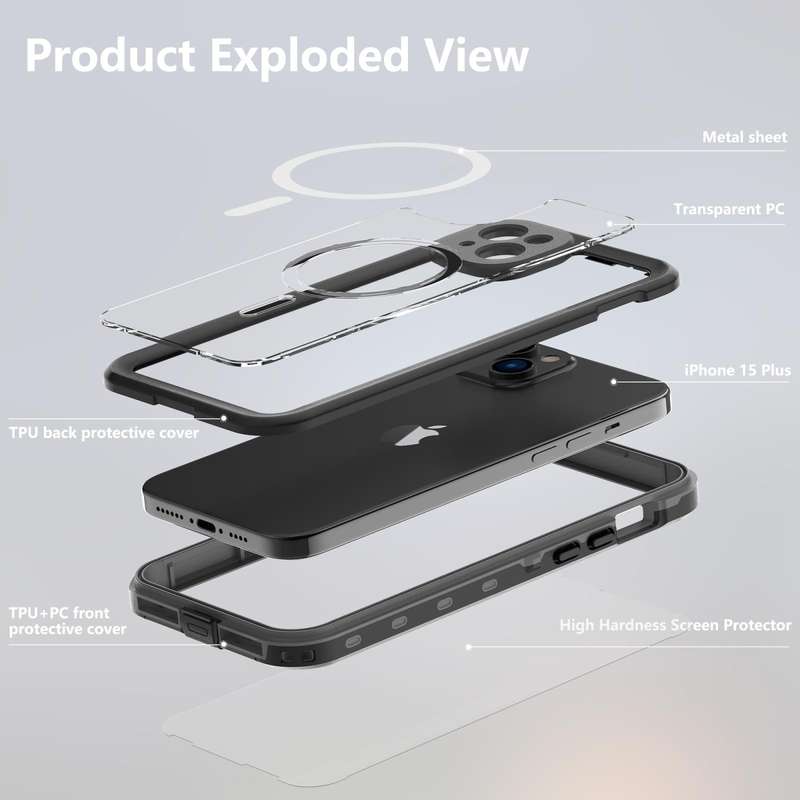 For iPhone 15 RedPepper IP68 Waterproof MagSafe Phone Case(Black)