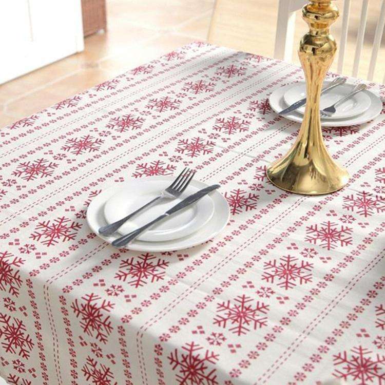Linen Cotton Tablecloth Red Snowflakes Pattern Table Cloth Wedding Banquet Washable Table Cover T...