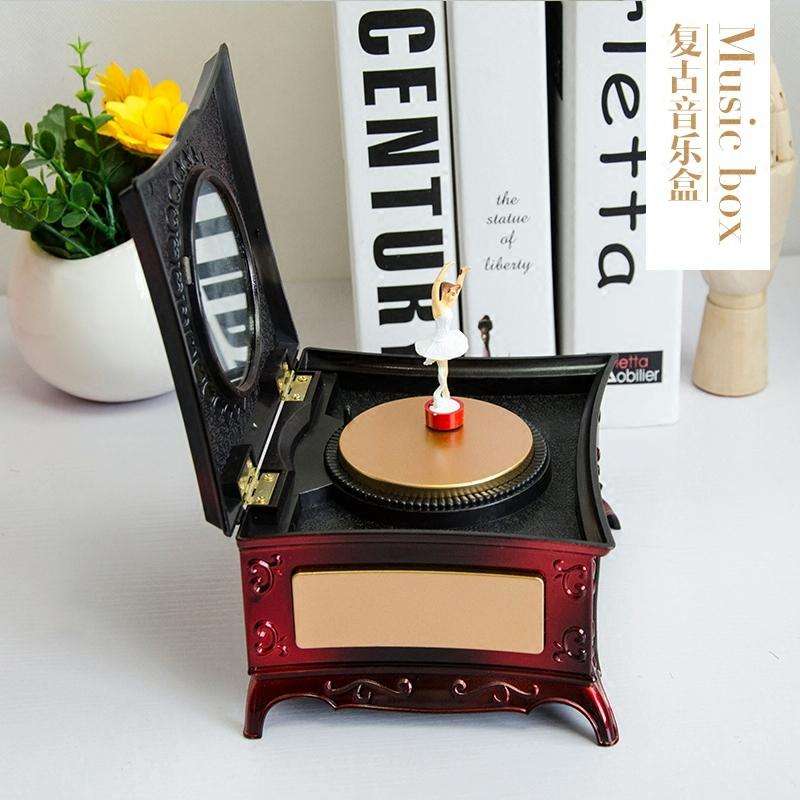 Classic Dressing Table Rotating Girl Music Box With Mirror Drawer Music Box(Gold Gray)