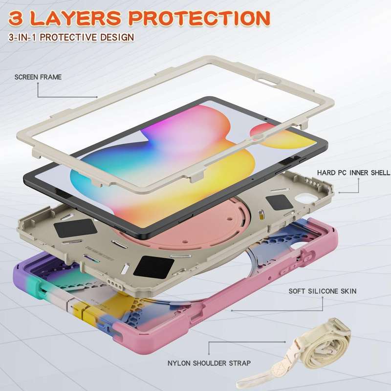For Samsung Galaxy Tab S6 Lite P610 Silicone + PC Protective Case with Holder & Shoulder Strap(Co...