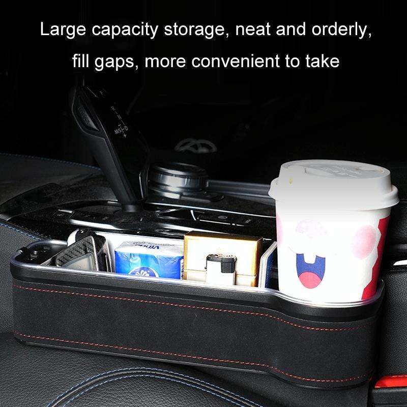 Car Central Control Seat Gap Storage Box with Dual USB Ambient Lights, Color: Suede Coffee Princi...