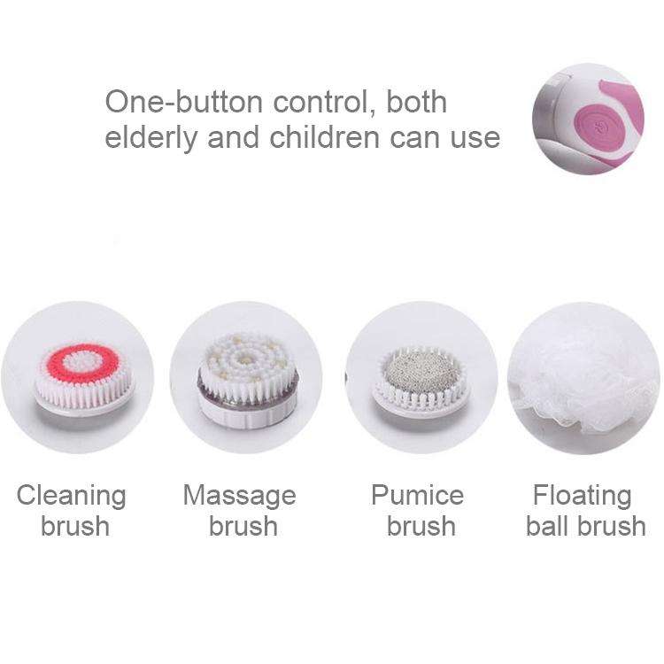 Multi-function Electric Waterproof Bath Cleansing Brush Long-handled Massage Brush, with 4 Brush ...