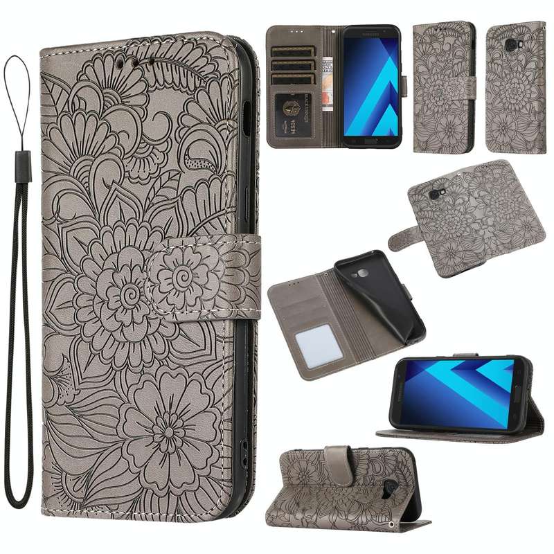 For Samsung Galaxy A5 (2017) Skin Feel Embossed Sunflower Horizontal Flip Leather Case with Holde...
