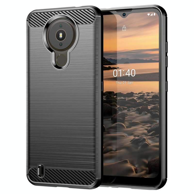 For Nokia 1.4 Brushed Texture Carbon Fiber TPU Phone Case(Black)