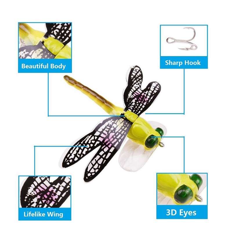 QT01 7cm / 6g Flying Fishing Bait Long Hook Bionic Dragonfly Bait(D (Orange))