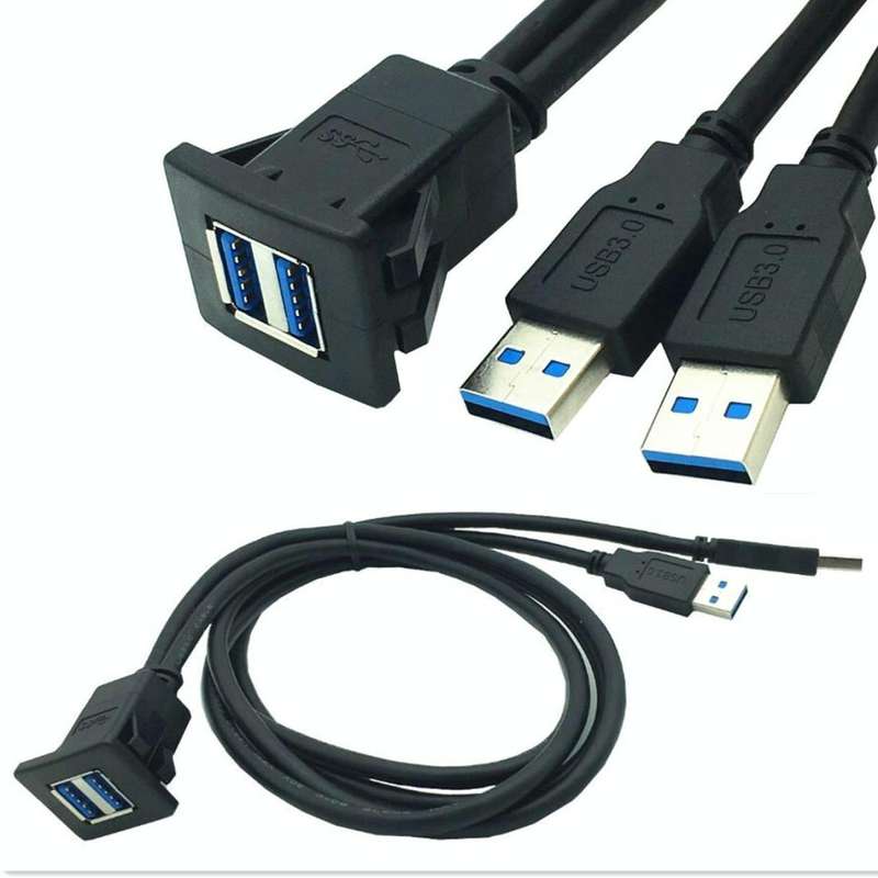 2m ABS Shell Flush Mount USB 3.0 Dock Car Ship Motorcycle Dashboard Panel Male to Female Data Wat...