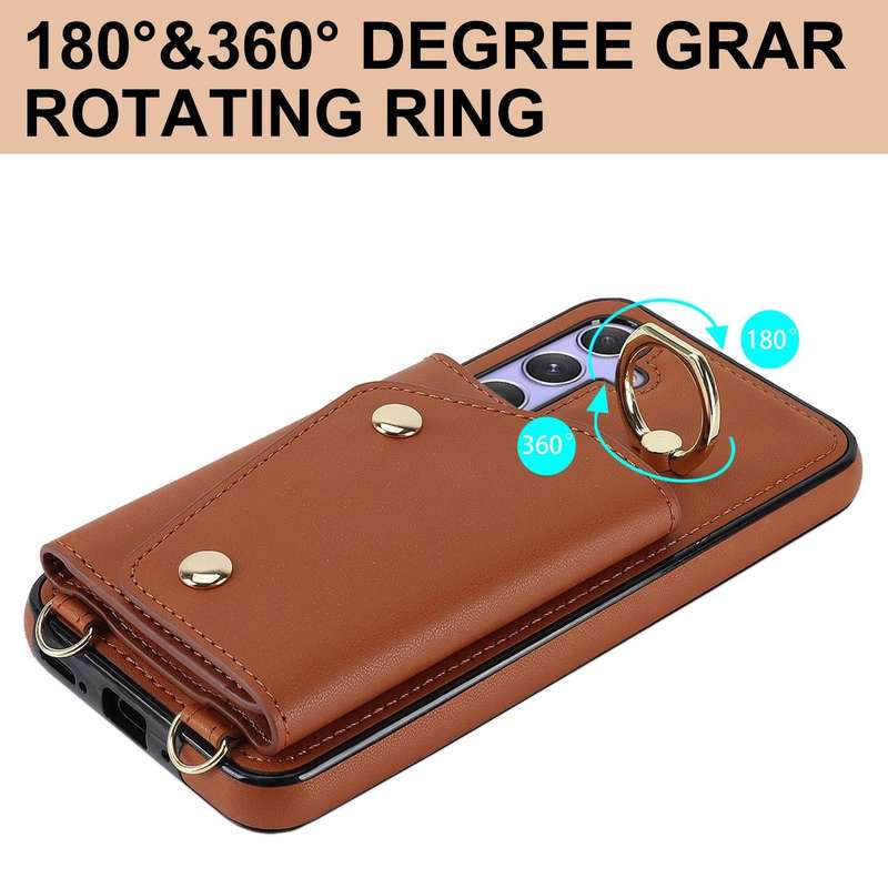 For Samsung Galaxy A54 5G Zipper Card Bag Phone Case with Dual Lanyard(Brown)