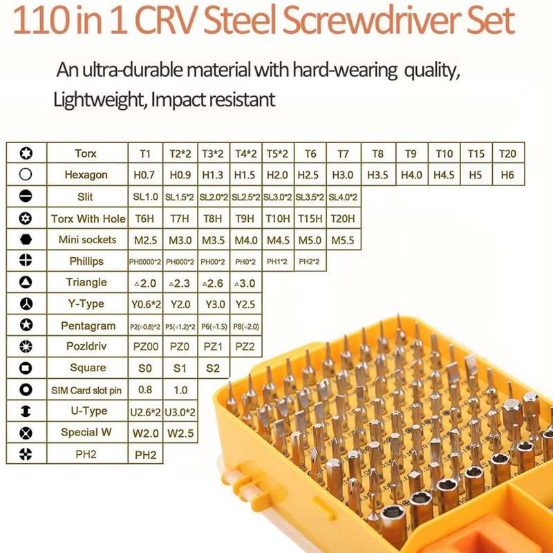 110 in 1 Watch Mobile Phone Disassembly Maintenance Tool Multi-function Chrome Vanadium Steel Scr...