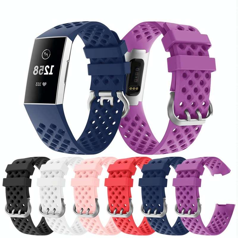 For Fitbit Charge 3 / 4 Hollow Square Silicone Watch Band Wristband(Black)